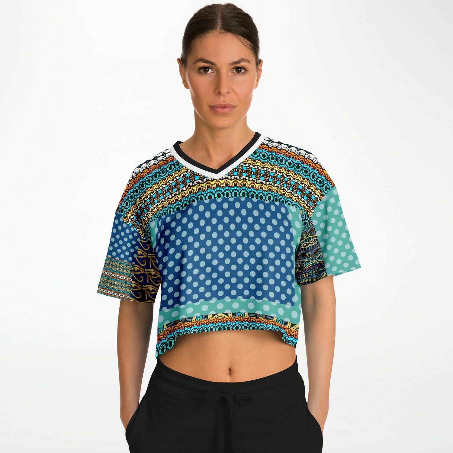 Many Blessings Patchwork Print Crop Jersey