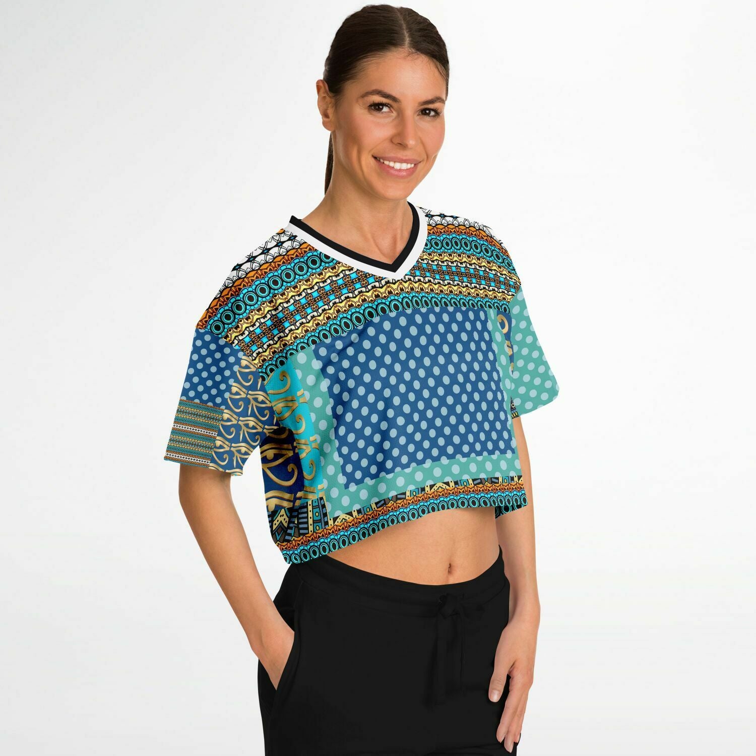 Many Blessings Patchwork Print Crop Jersey