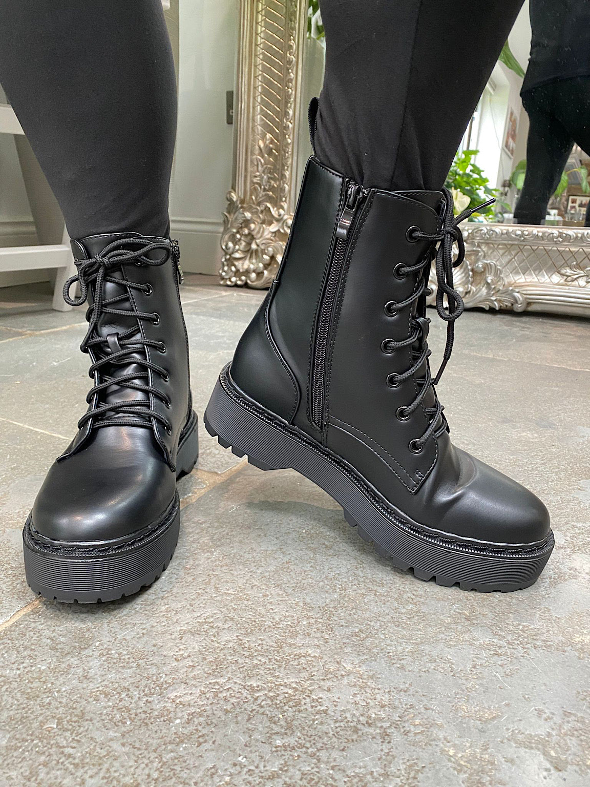 Matte Laced Combat Boots