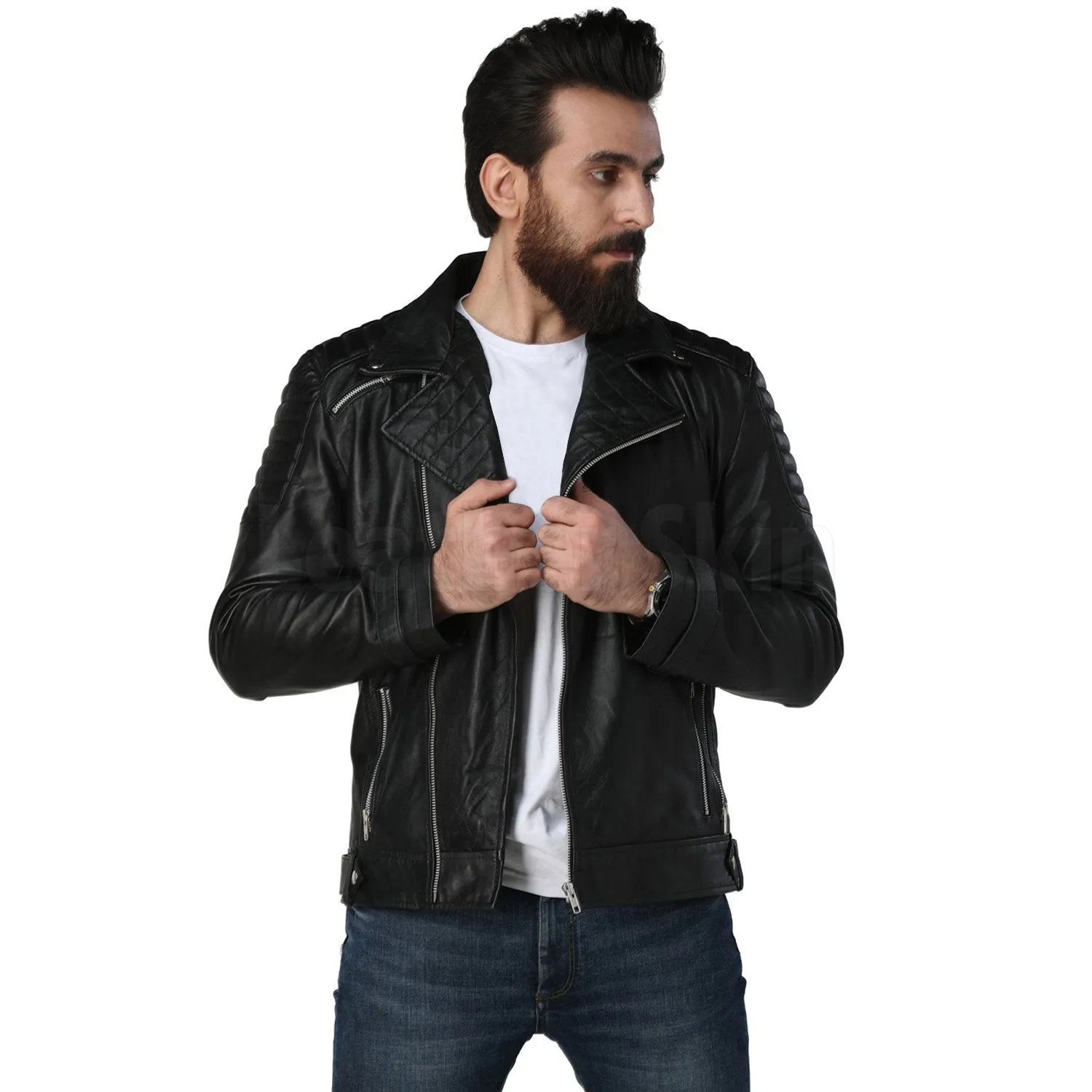 Men's Black Biker Leather Jacket - Leather Skin Shop