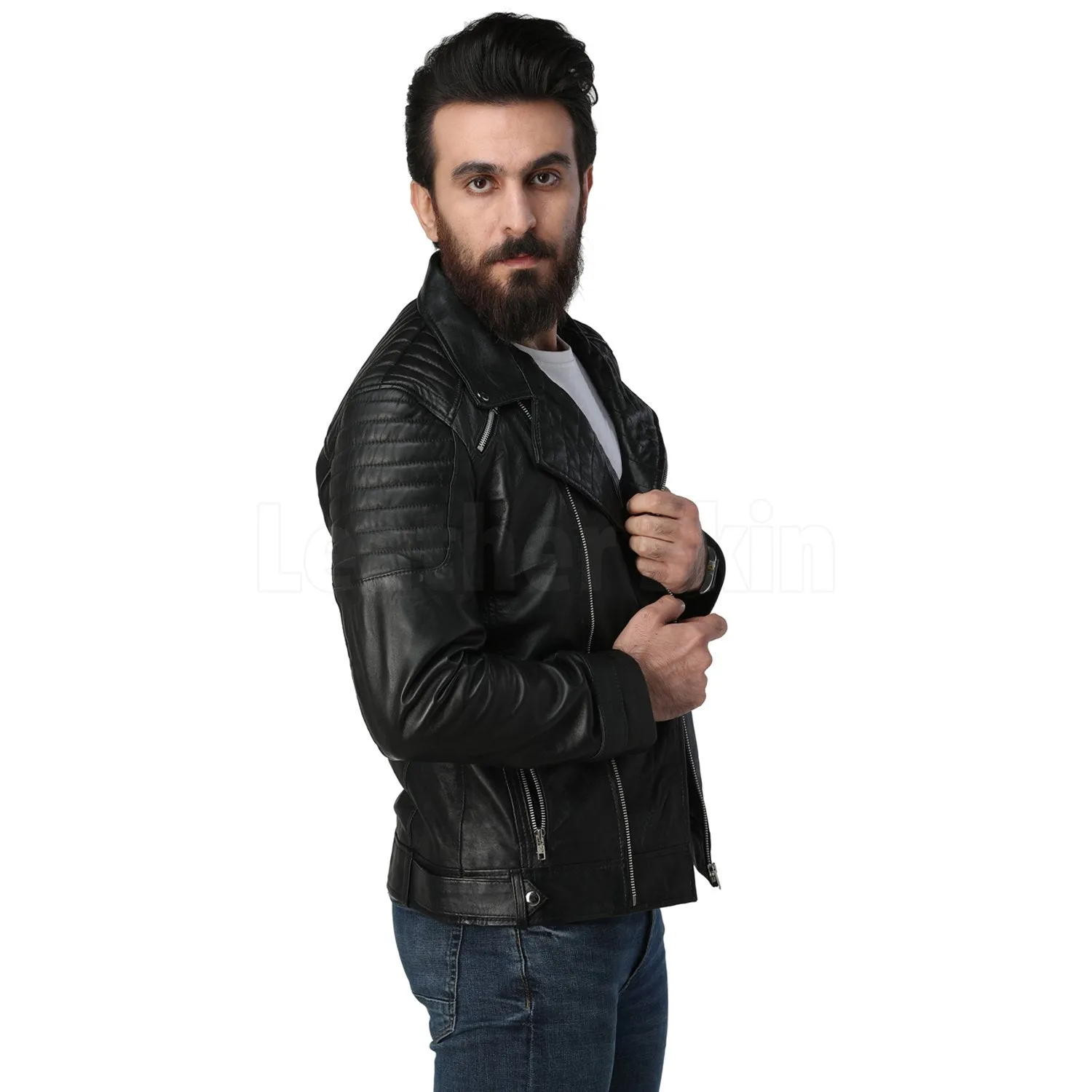 Men's Black Biker Leather Jacket - Leather Skin Shop