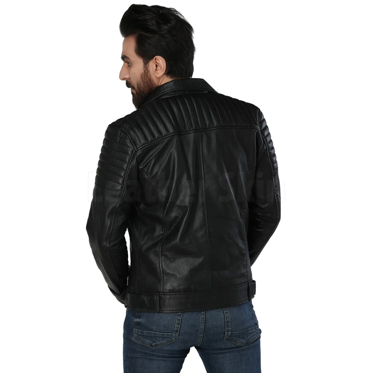 Men's Black Biker Leather Jacket - Leather Skin Shop