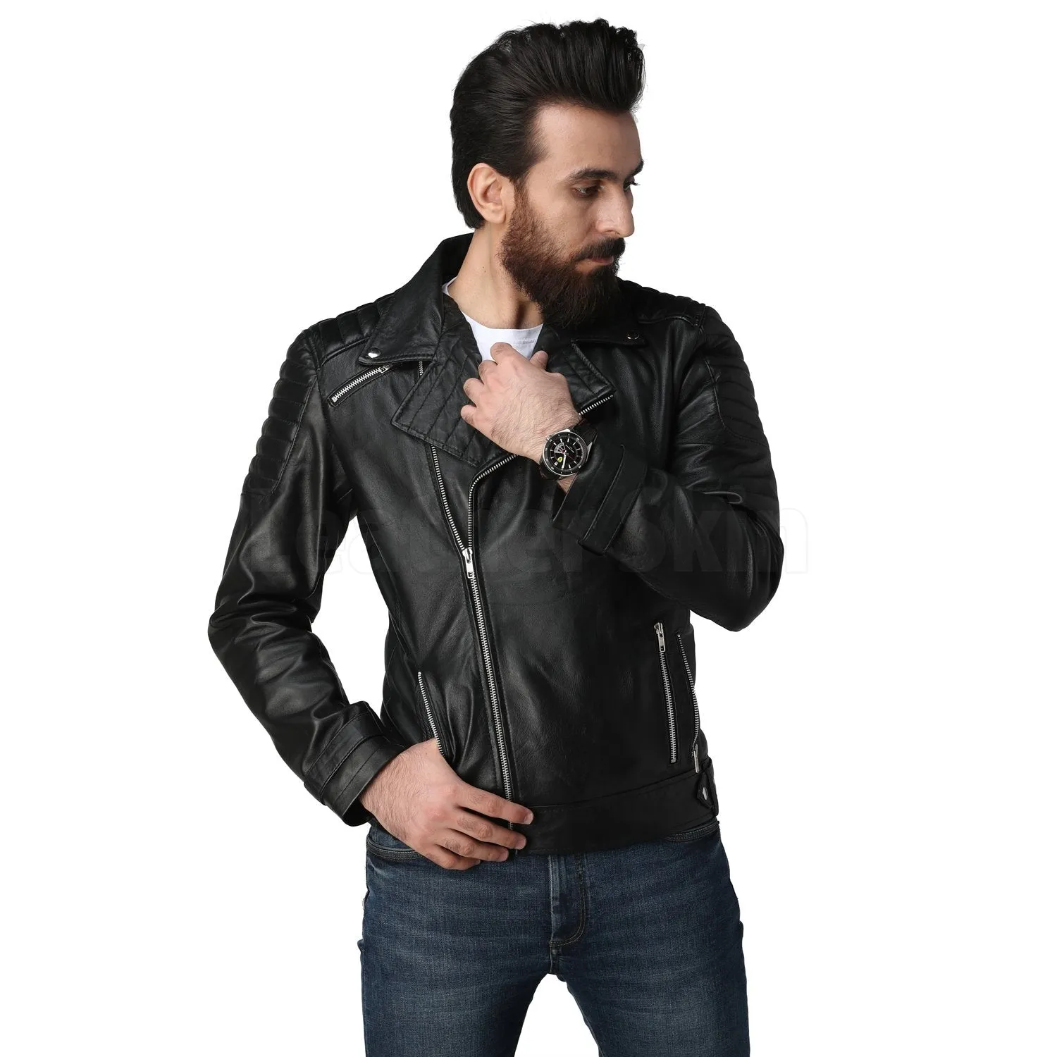 Men's Black Biker Leather Jacket - Leather Skin Shop