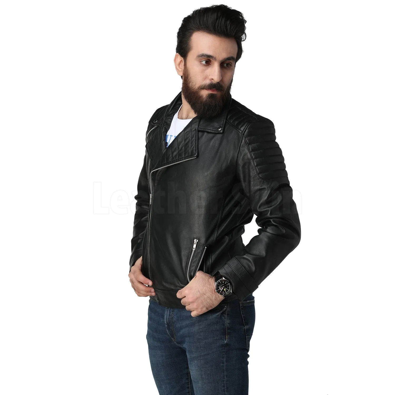 Men's Black Biker Leather Jacket - Leather Skin Shop