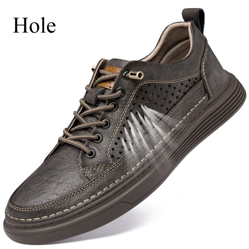 Men's Classic Fashion Leather Casual Flat Shoes with Holes (FM1238)