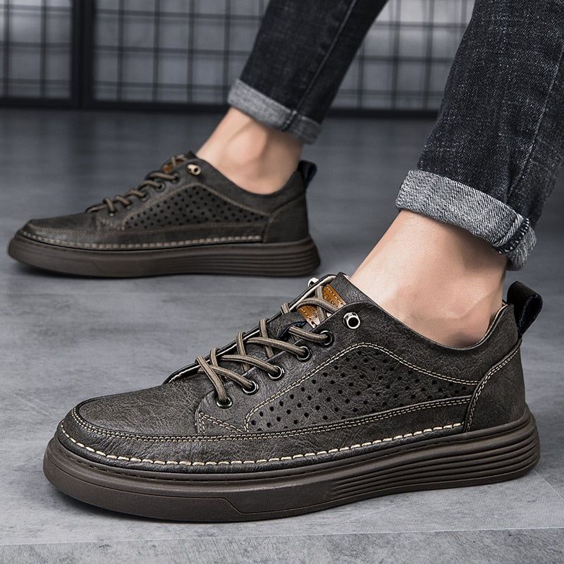 Men's Classic Fashion Leather Casual Flat Shoes with Holes (FM1238)