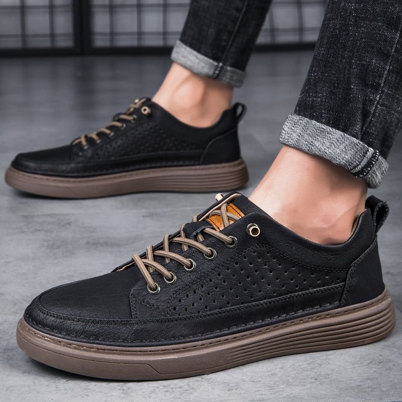 Men's Classic Fashion Leather Casual Flat Shoes with Holes (FM1238)