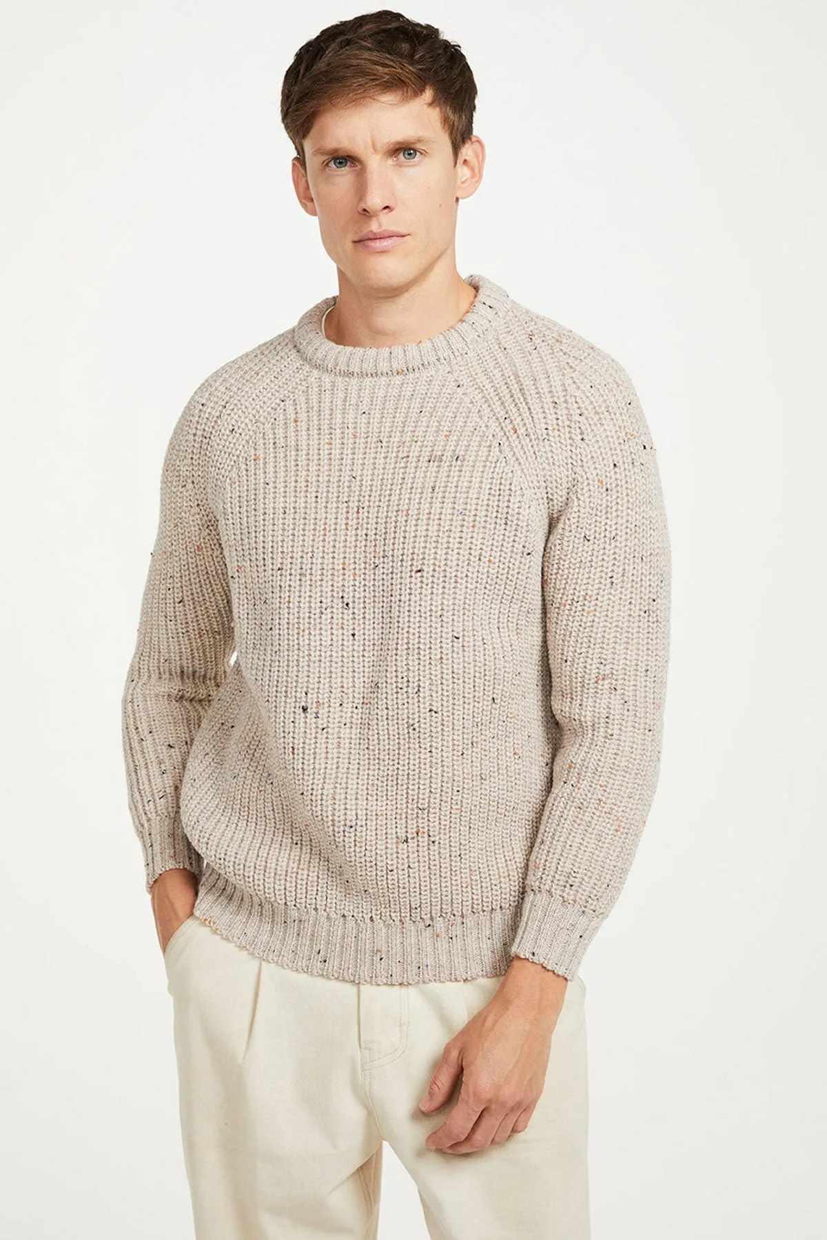 Men's Crew Neck Raglan Sweater in Beige