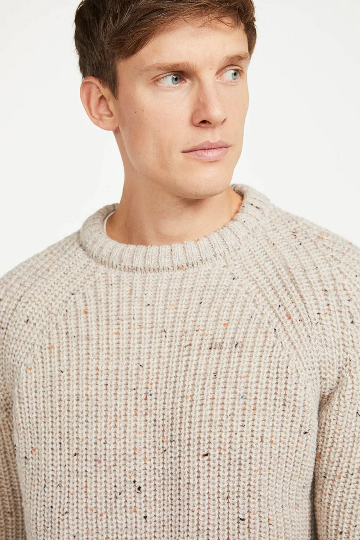 Men's Crew Neck Raglan Sweater in Beige