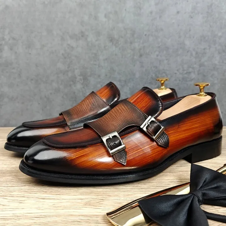 Men's Luxury Slip-on Patent Leather Monk Strap Casual Business Loafers