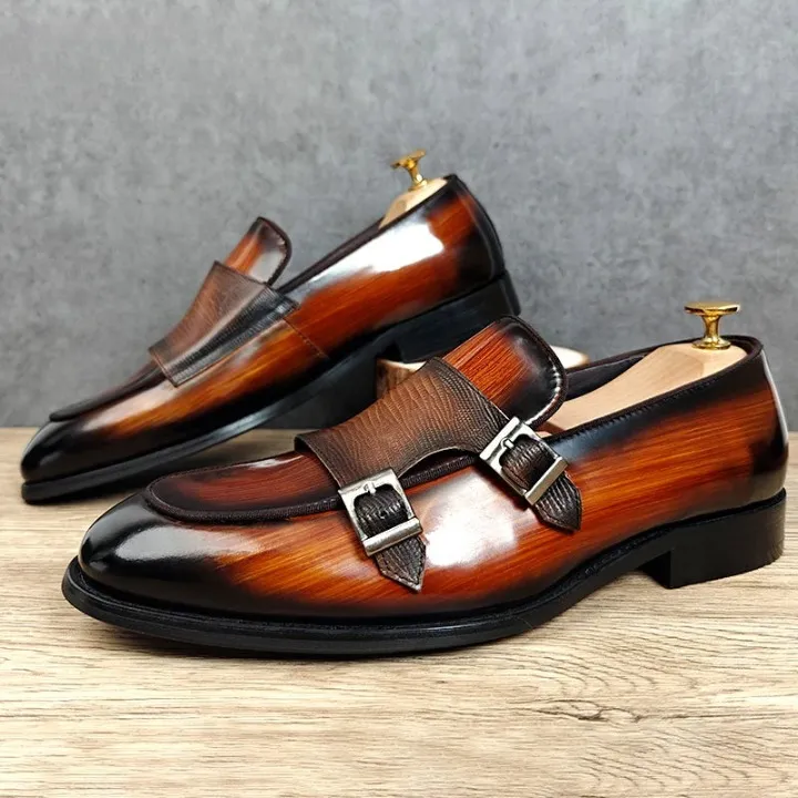 Men's Luxury Slip-on Patent Leather Monk Strap Casual Business Loafers