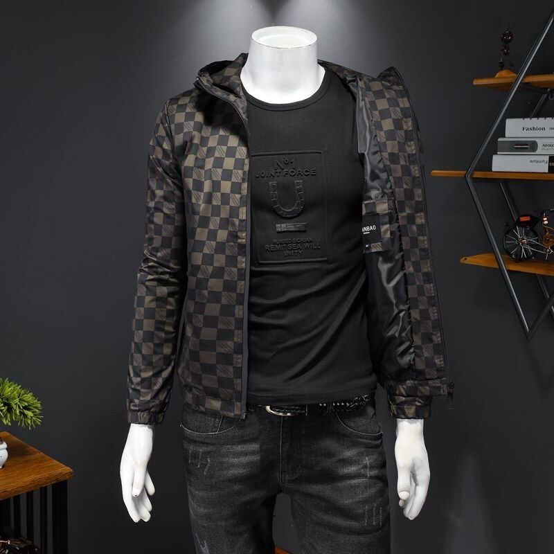 Men's Polyester Vintage Plaid Pattern Casual Bomber Jacket