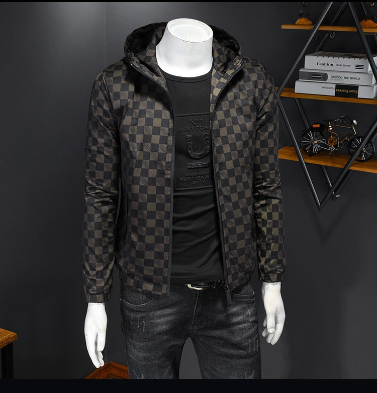 Men's Polyester Vintage Plaid Pattern Casual Bomber Jacket