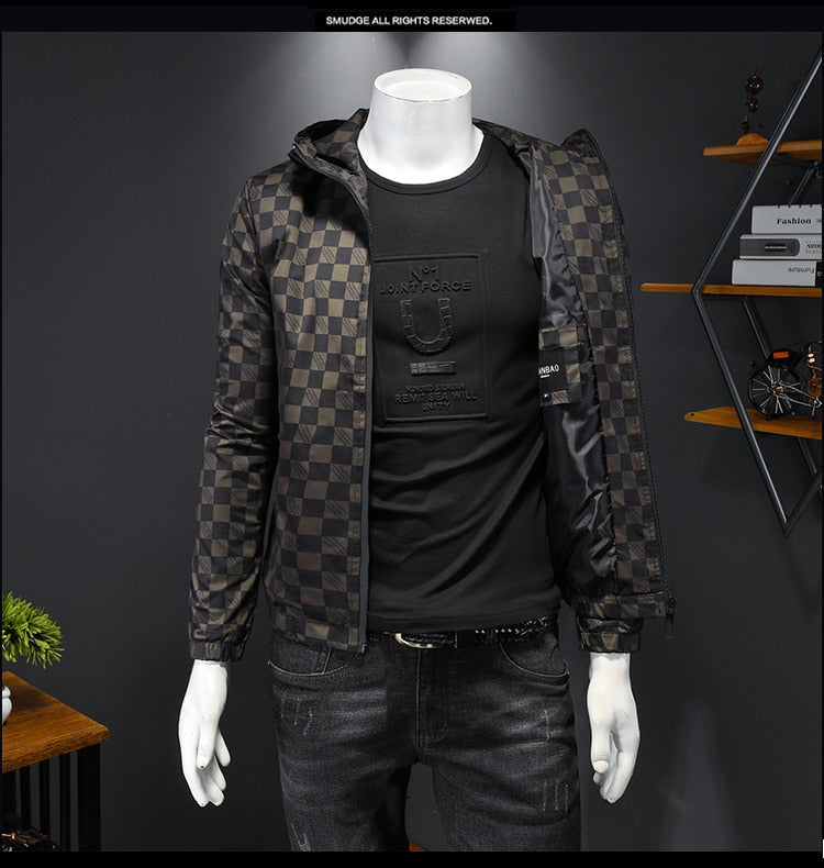 Men's Polyester Vintage Plaid Pattern Casual Bomber Jacket