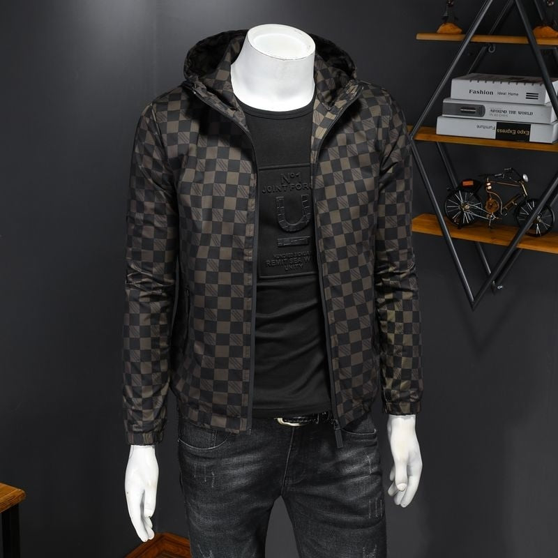 Men's Polyester Vintage Plaid Pattern Casual Bomber Jacket