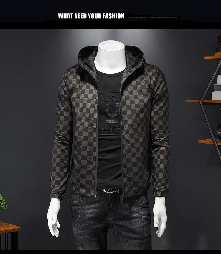 Men's Polyester Vintage Plaid Pattern Casual Bomber Jacket