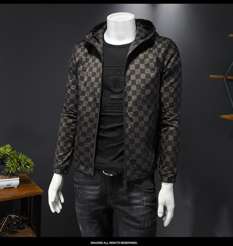 Men's Polyester Vintage Plaid Pattern Casual Bomber Jacket