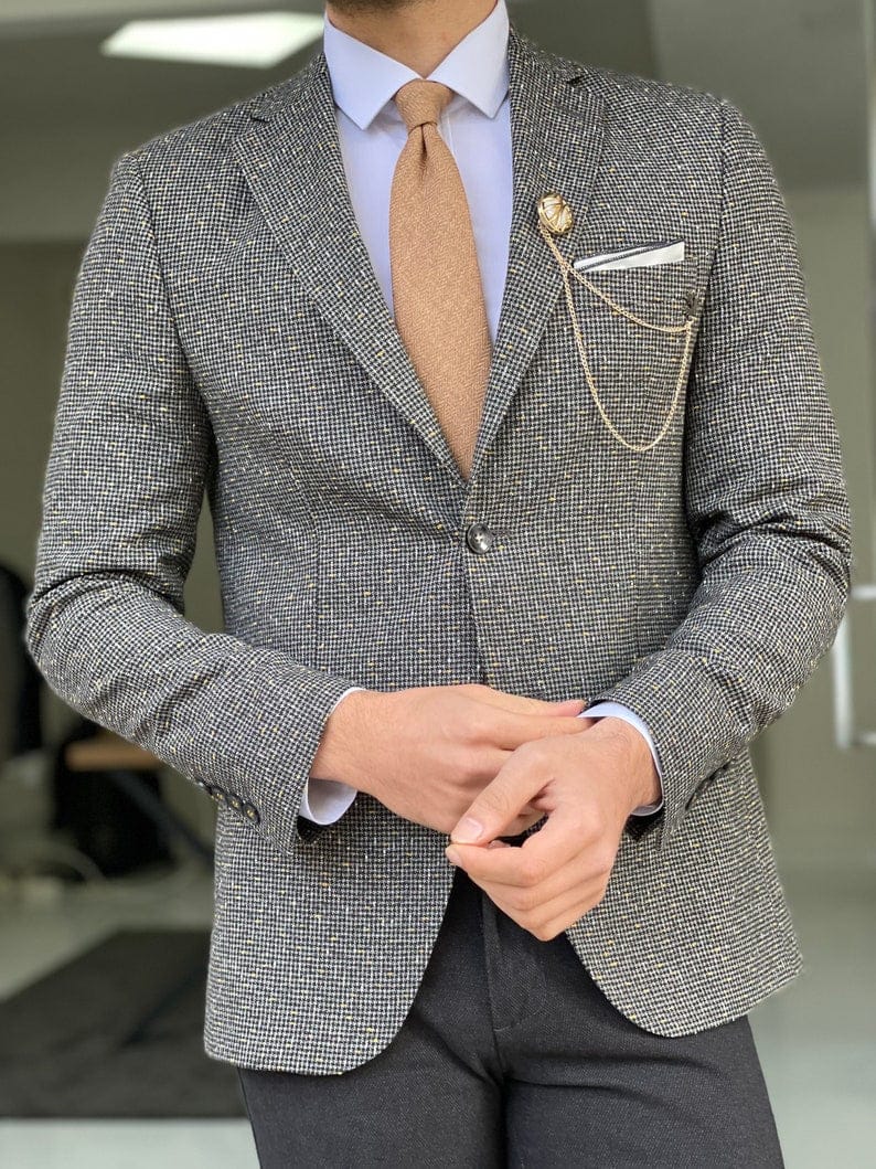 Men's Slim Fit Wool Patterned Blazer