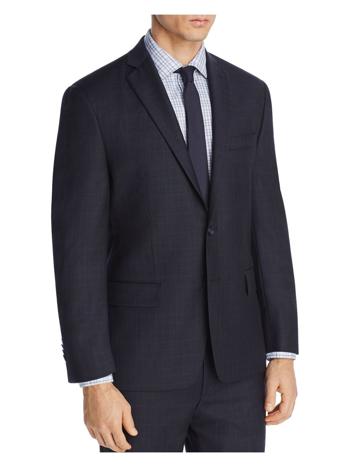 MICHAEL KORS Mens Navy Single Breasted, Windowpane Plaid Classic Fit Suit Separate Blazer Jacket