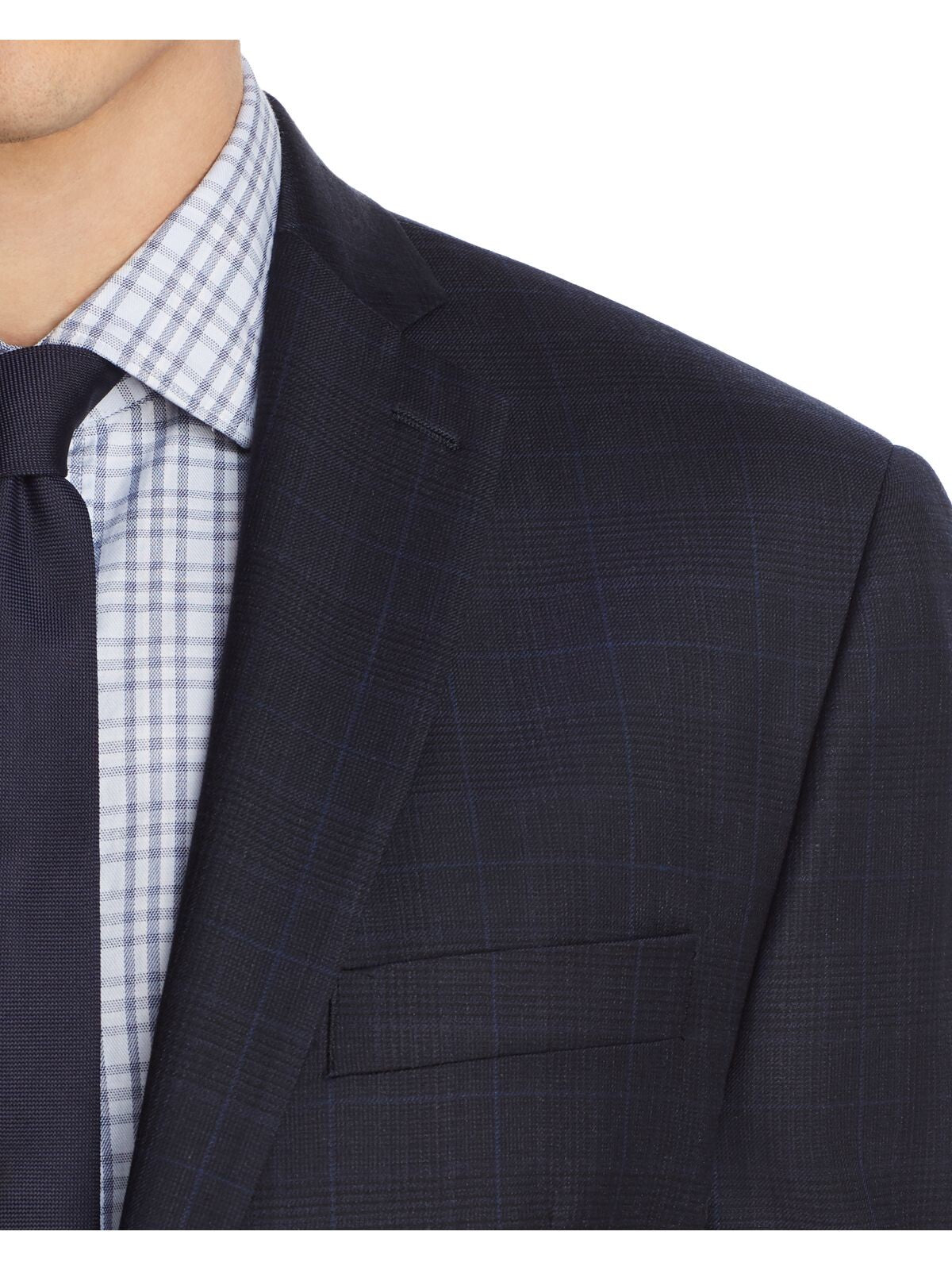 MICHAEL KORS Mens Navy Single Breasted, Windowpane Plaid Classic Fit Suit Separate Blazer Jacket