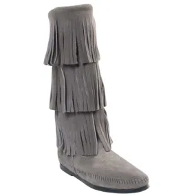 Minnetonka 3 Layer Fringe Boot Grey Suede (Women's)