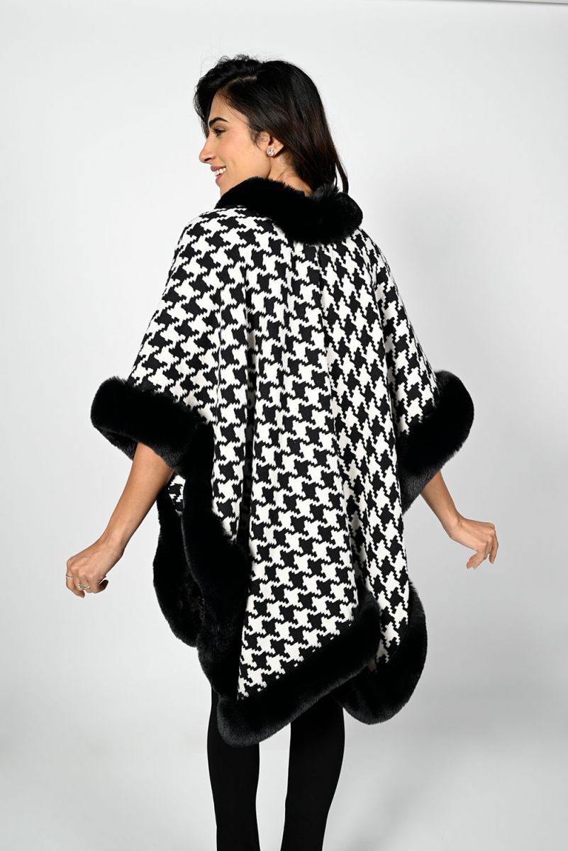 Monochrome houndstooth cape vegan trim