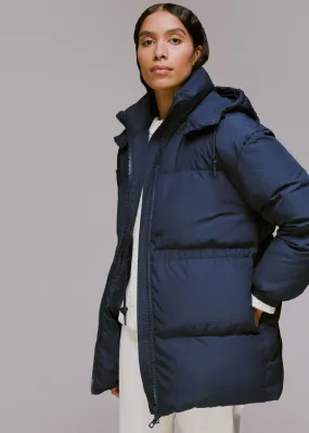 Navy Esme Hooded Down Puffer Coat