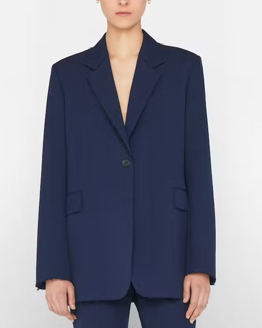 Navy Oversized Raw Hem Blazer