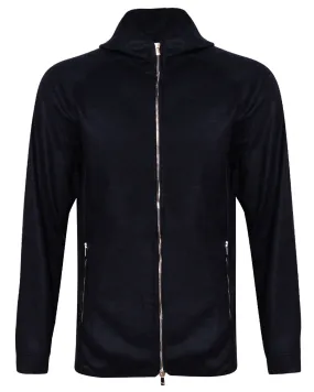 Navy Zip Front Wool Collared Jacket