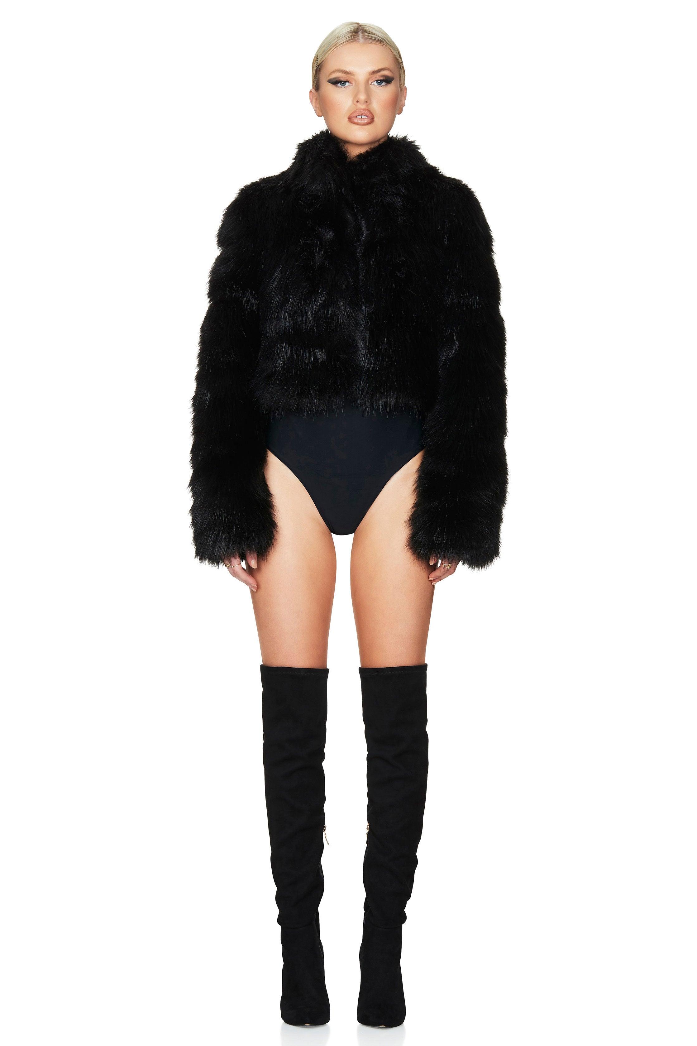 Nookie Tatiana Faux Fur Crop Jacket - Black