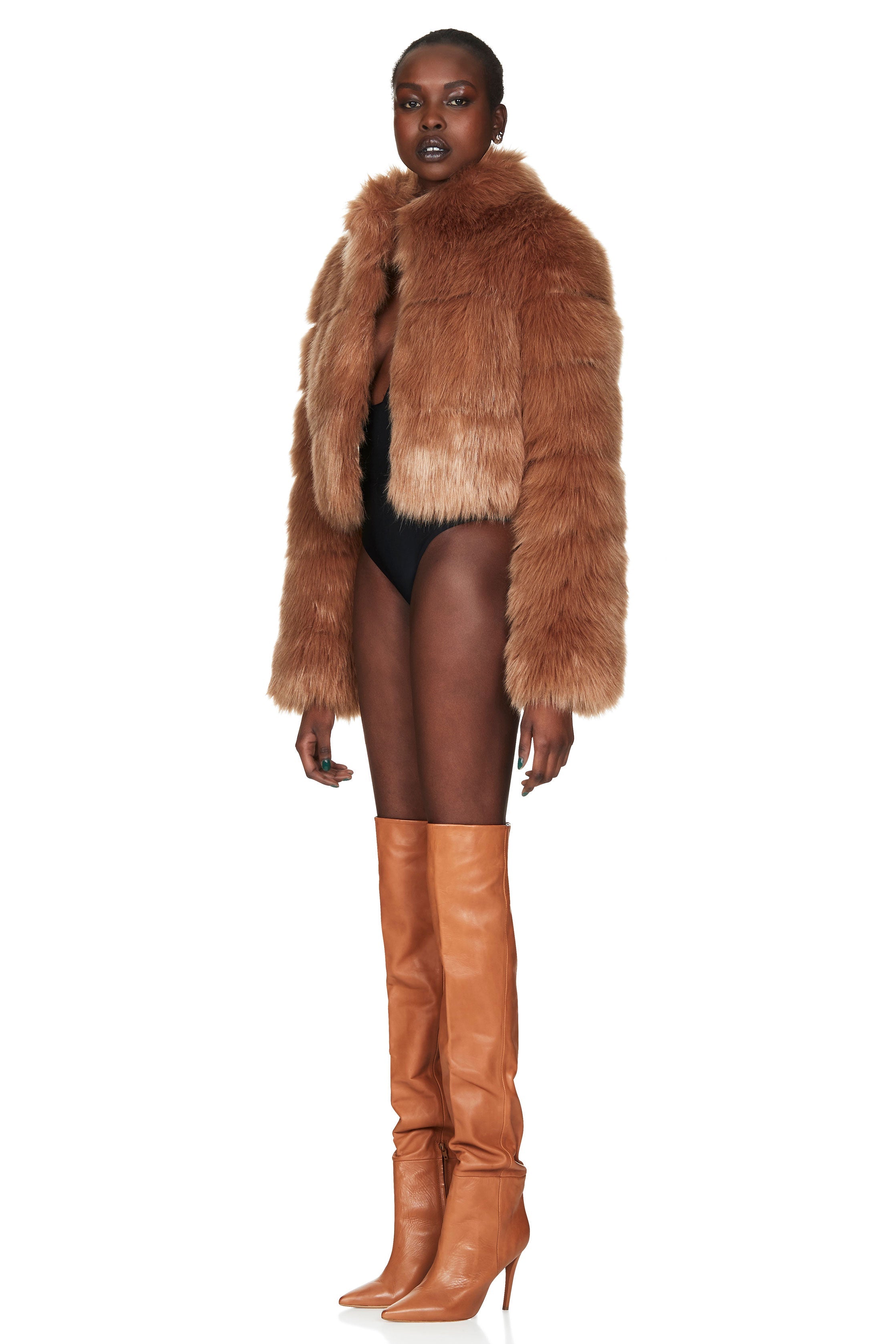 Nookie Tatiana Faux Fur Crop Jacket - Tan