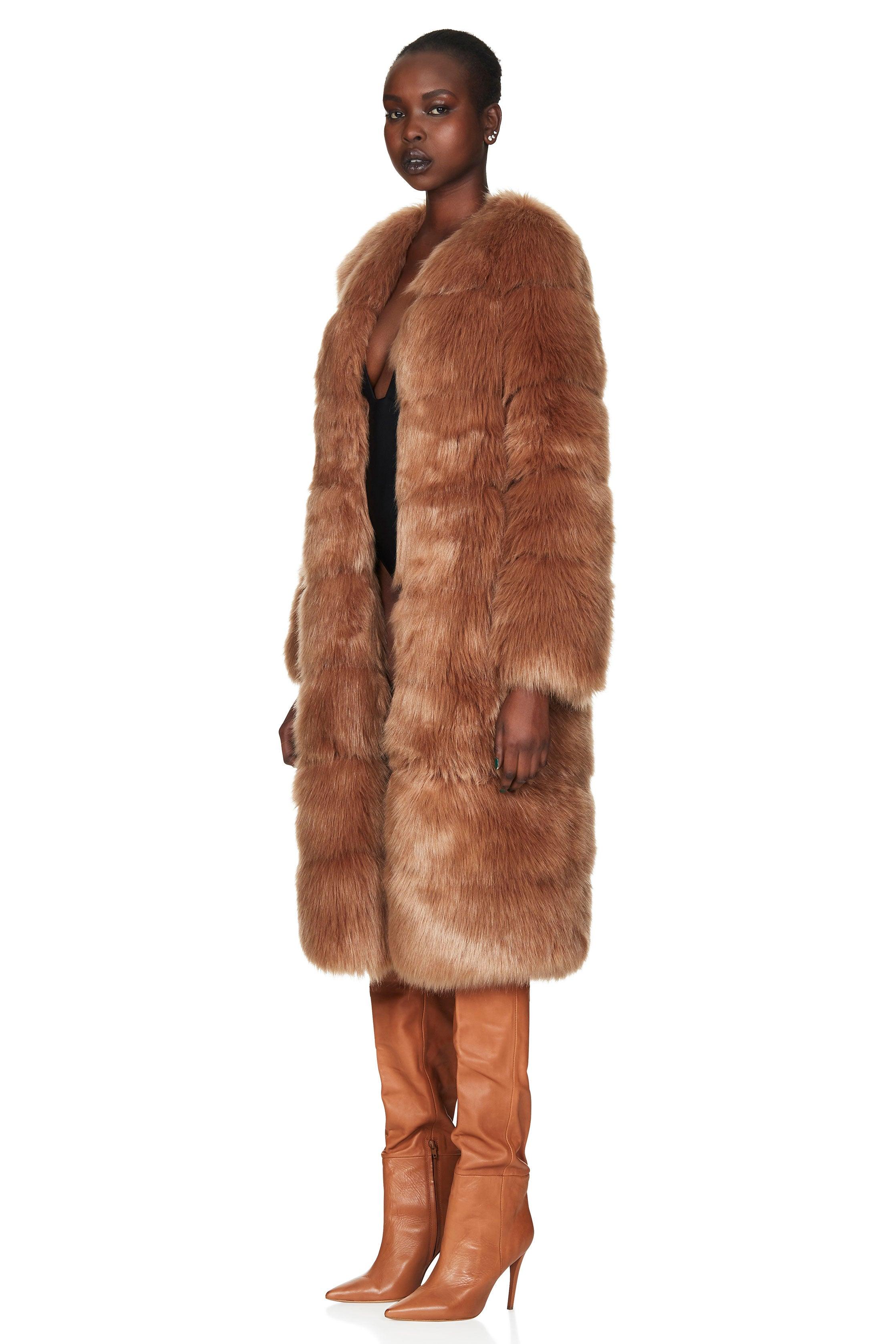 Nookie Tatiana Faux Fur Long Jacket - Tan