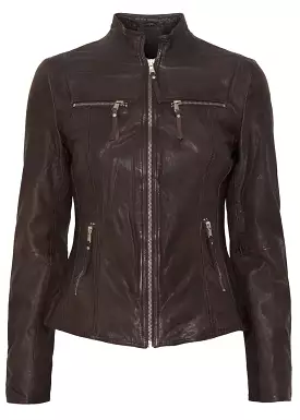 Notyz Biker Jacket 1132RF Skindjakke - Almond Brown with Silver