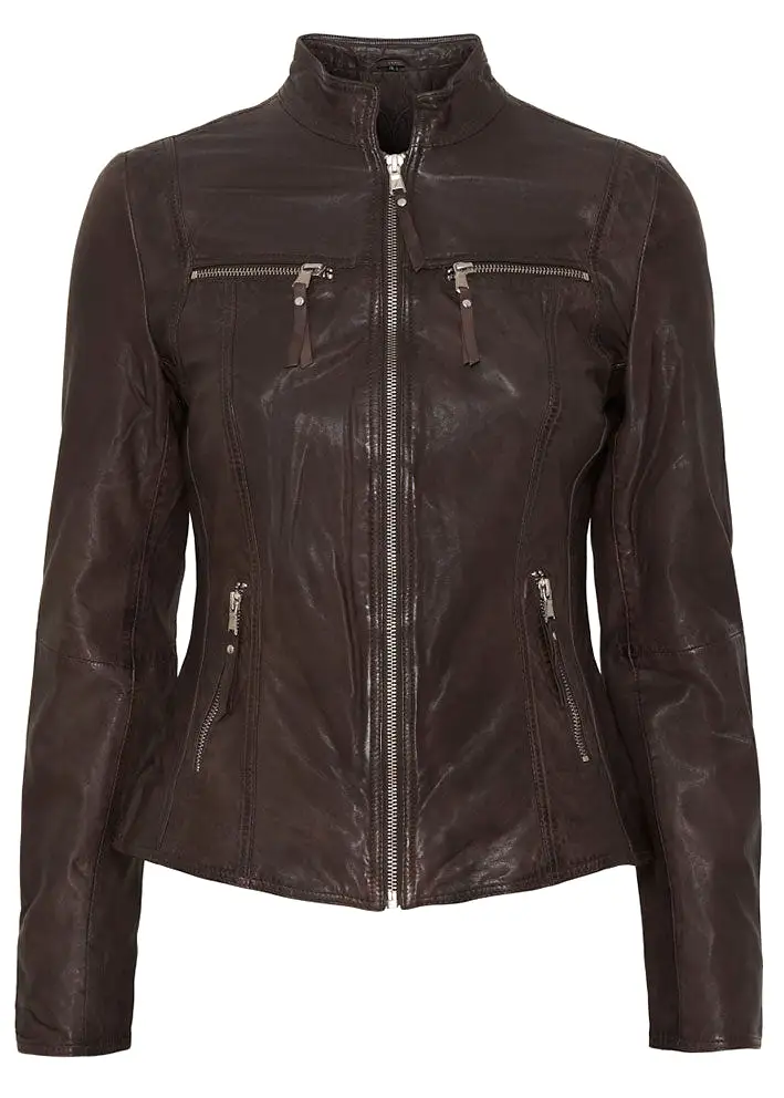 Notyz Biker Jacket 1132RF Skindjakke - Almond Brown with Silver