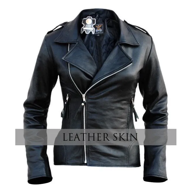 NWT Black Brando Women Genuine Leather Jacket - Leather Skin Shop