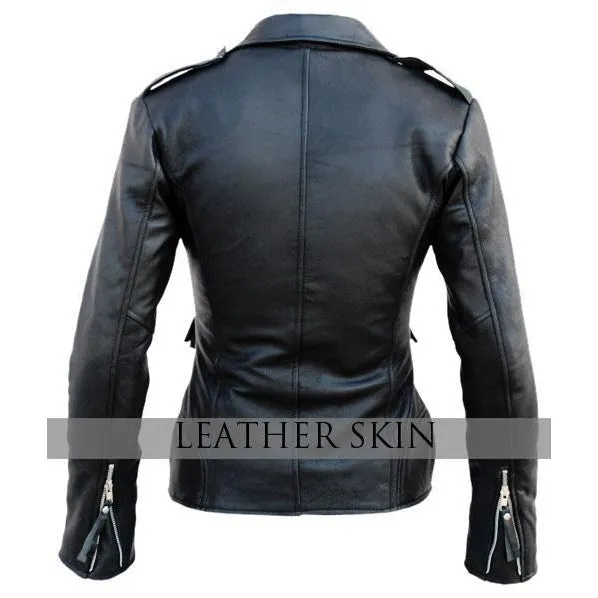 NWT Black Brando Women Genuine Leather Jacket - Leather Skin Shop