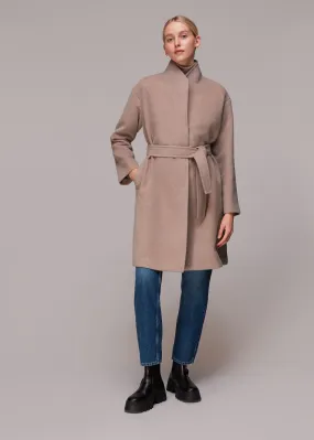 Oatmeal Clara Funnel Neck Wool Coat