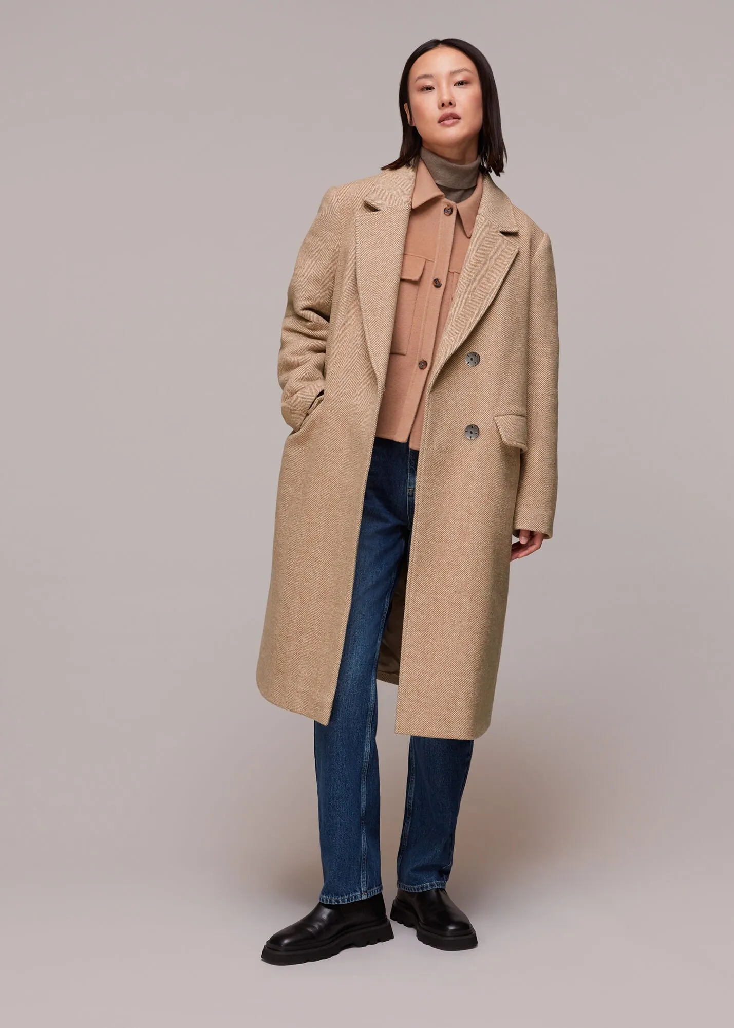 Oatmeal Herringbone Smart Wool Coat