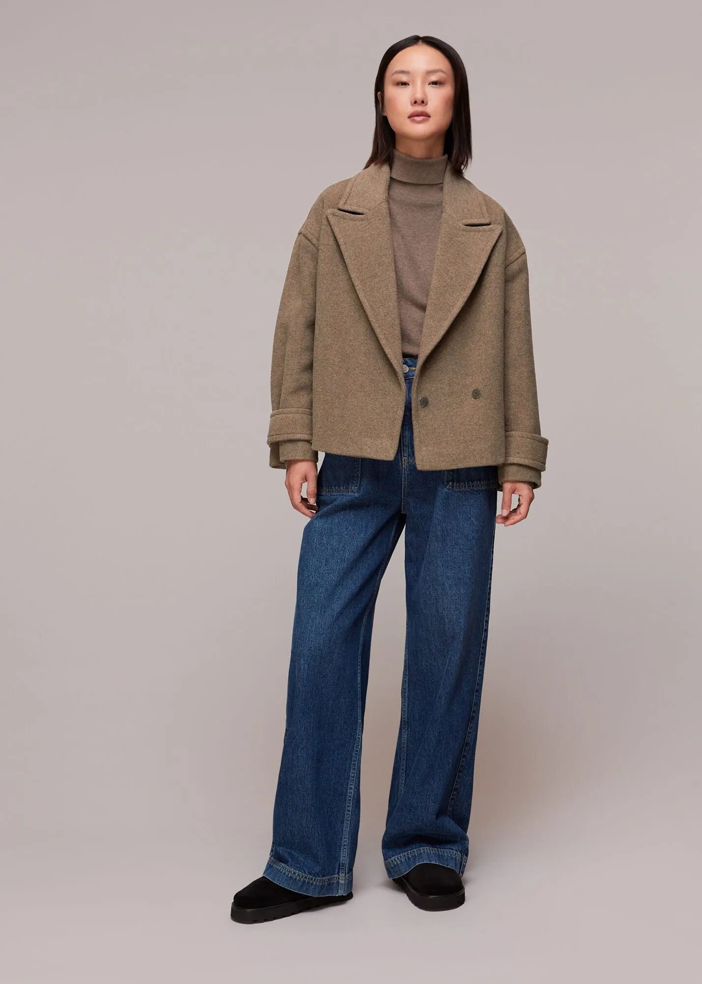 Oatmeal Relaxed Cropped Wool Coat