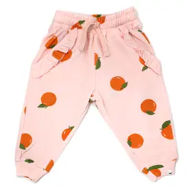 oh baby! Cotton Terry Ruffle Pocket Jogger - Oranges Print - Pale Pink