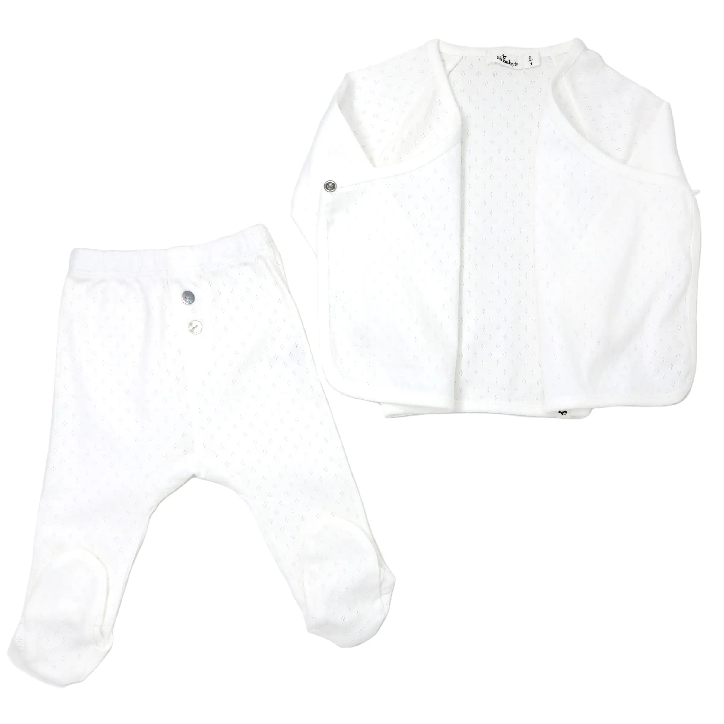 oh baby! Pointelle Kimono Footie Set - Cream