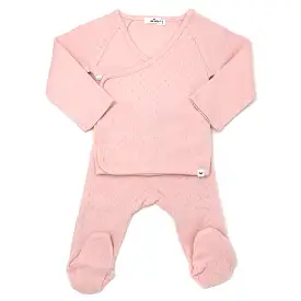 oh baby! Pointelle Kimono Footie Set - Pale Pink