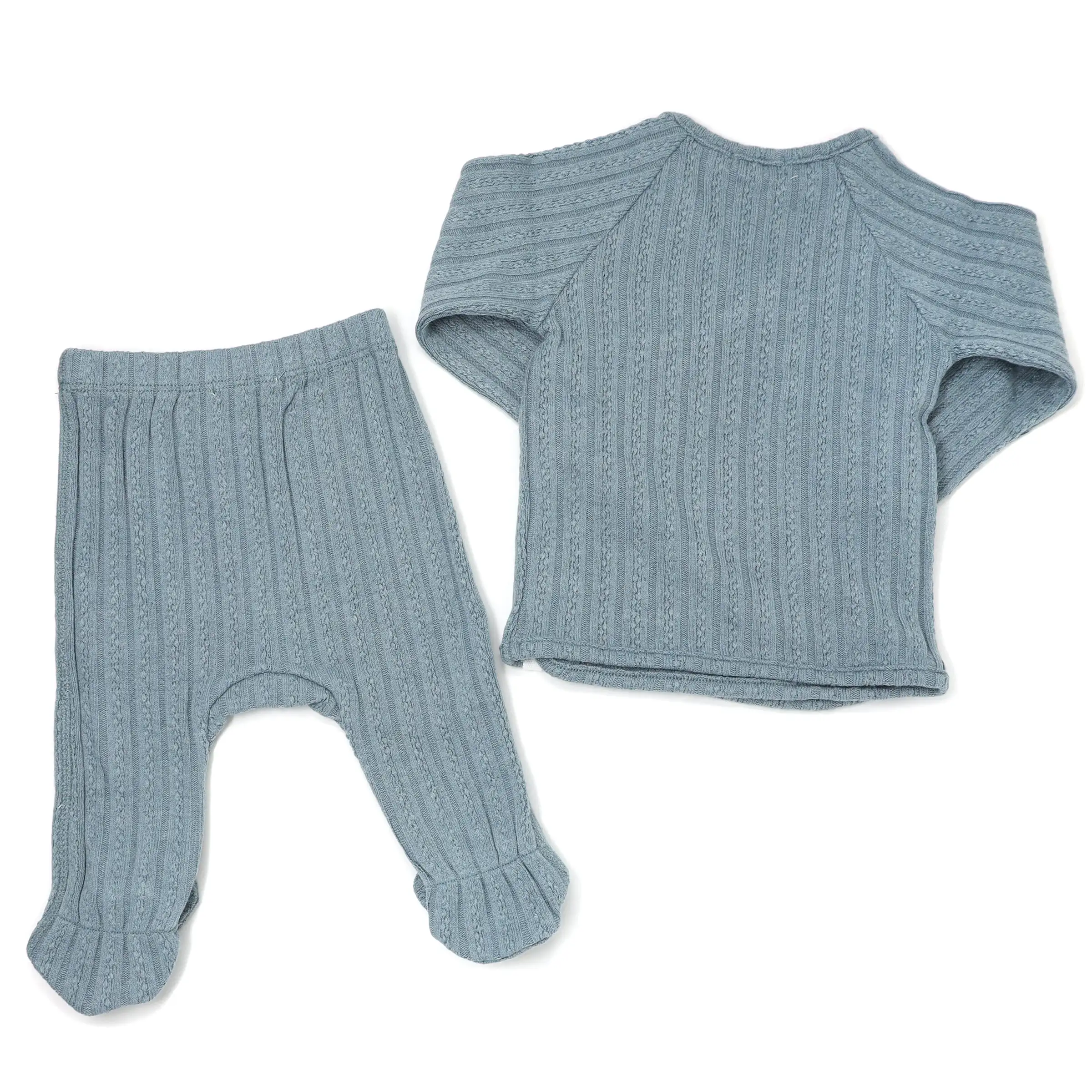 oh baby! Two Piece Kimono Footie Set - Cable Knit - Sea