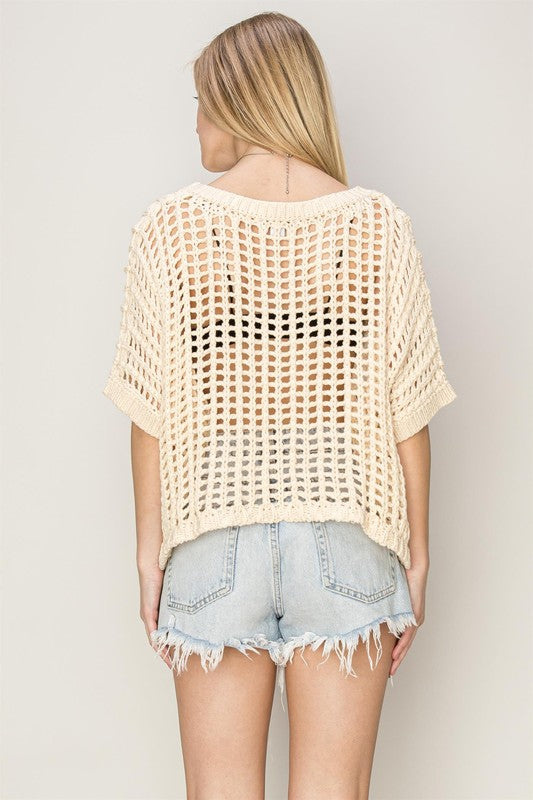 Open-Stitch Oversized Sweater Top