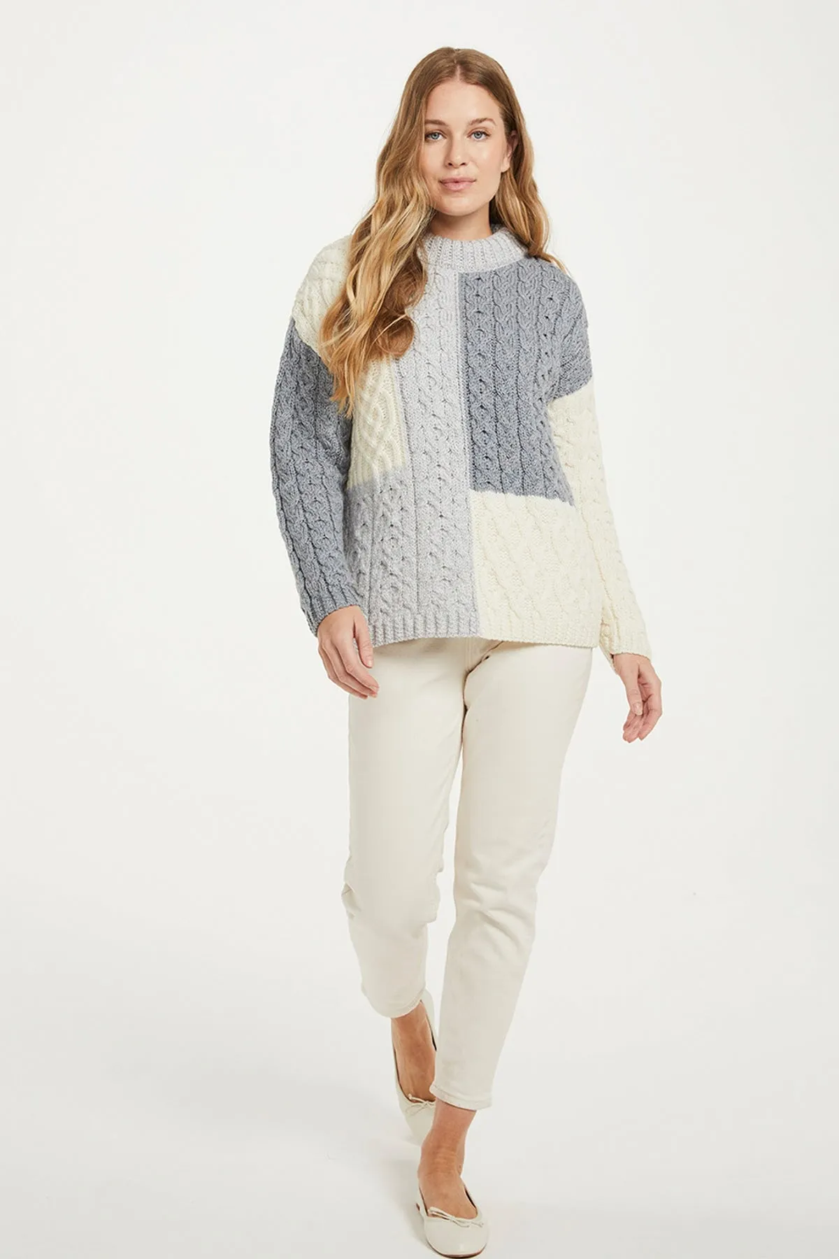 Patchwork Sweater in Cream and Grey