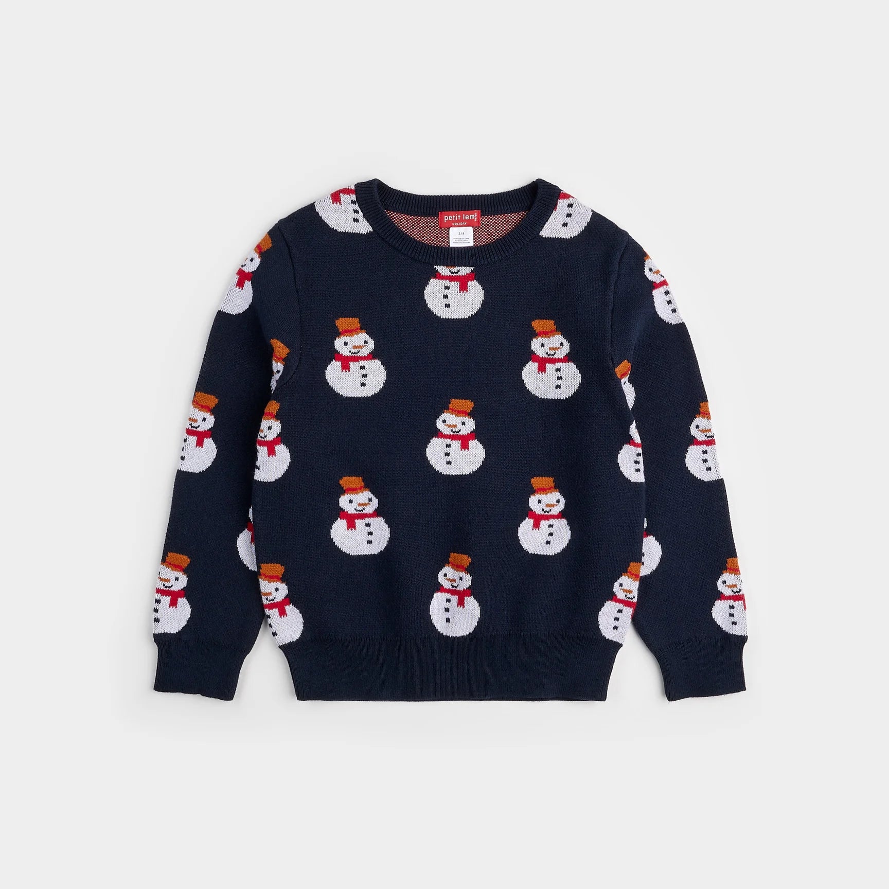 Petit Lem - Snowman on Dress Blue Knit Sweater