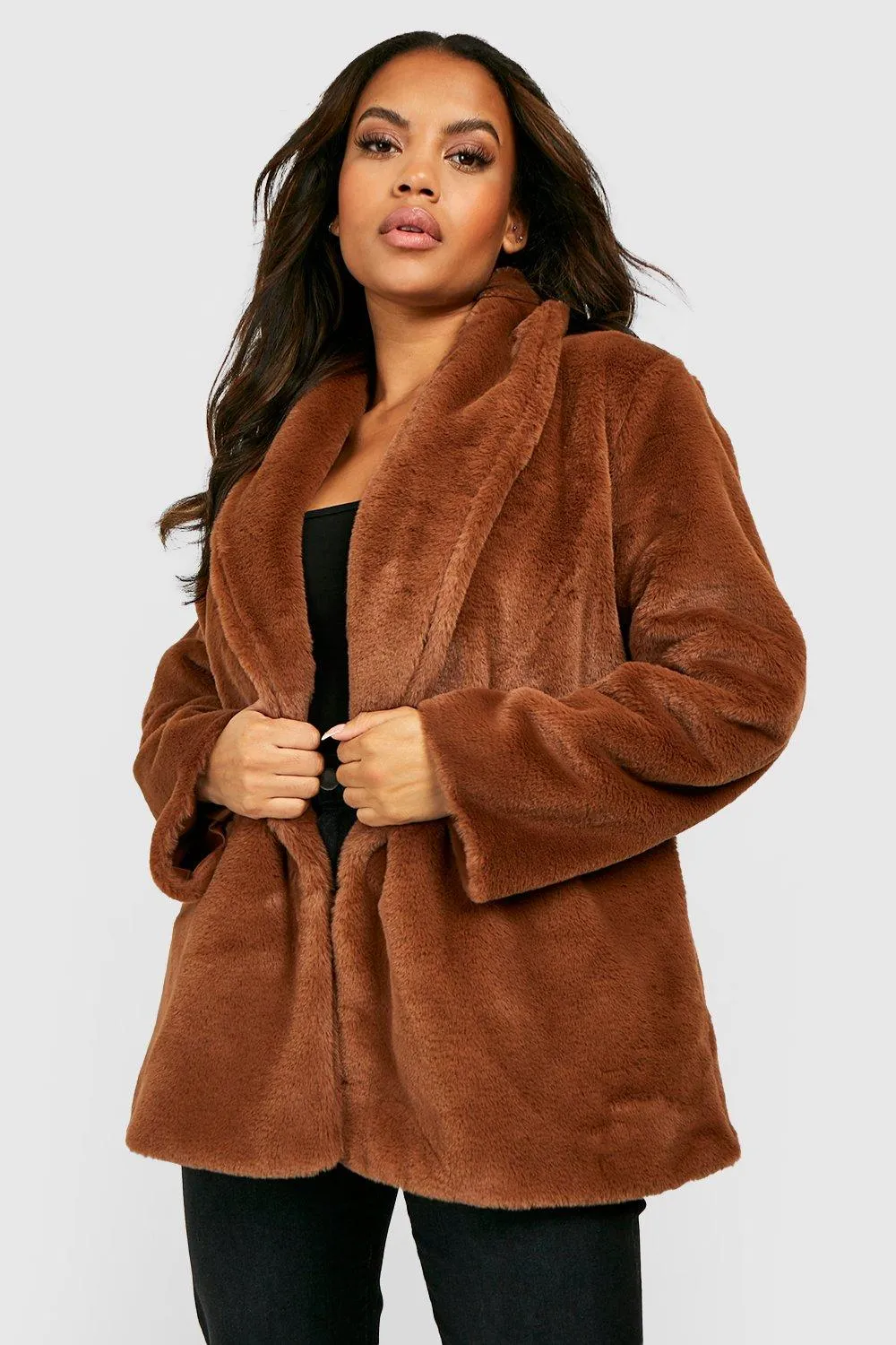 Plus Faux Fur Button Coat