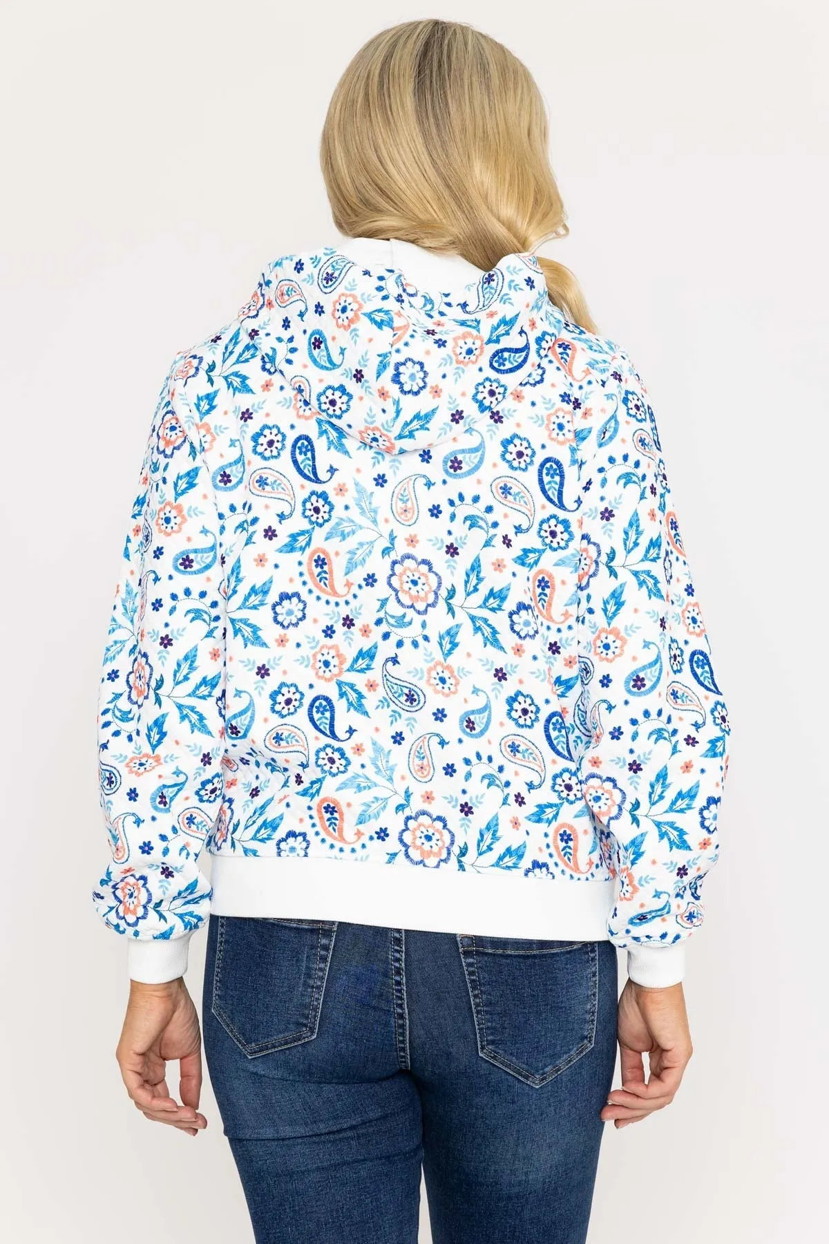 Printed Textured Jersey Hoodie in Blue