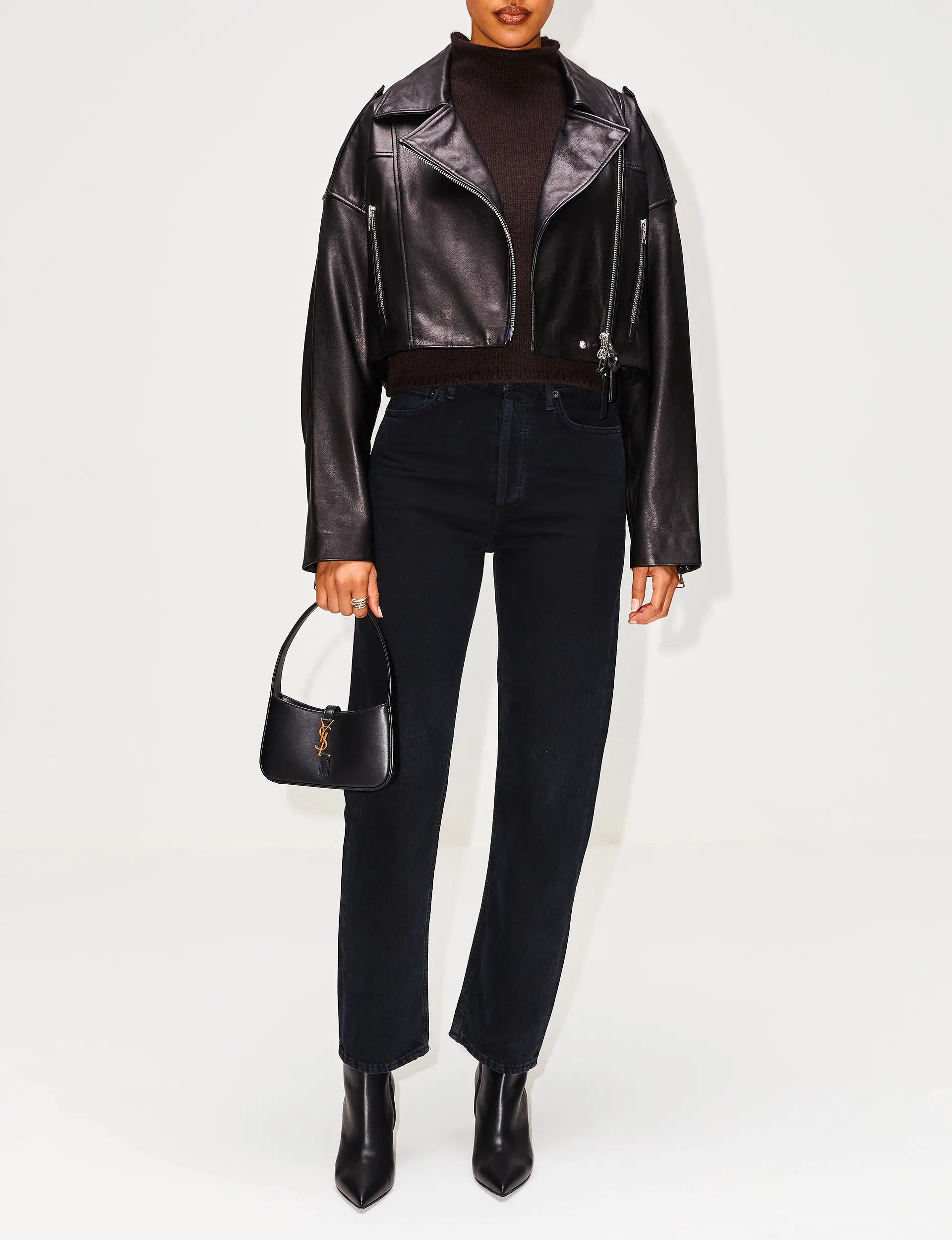 Remi Cropped Leather Biker Jacket