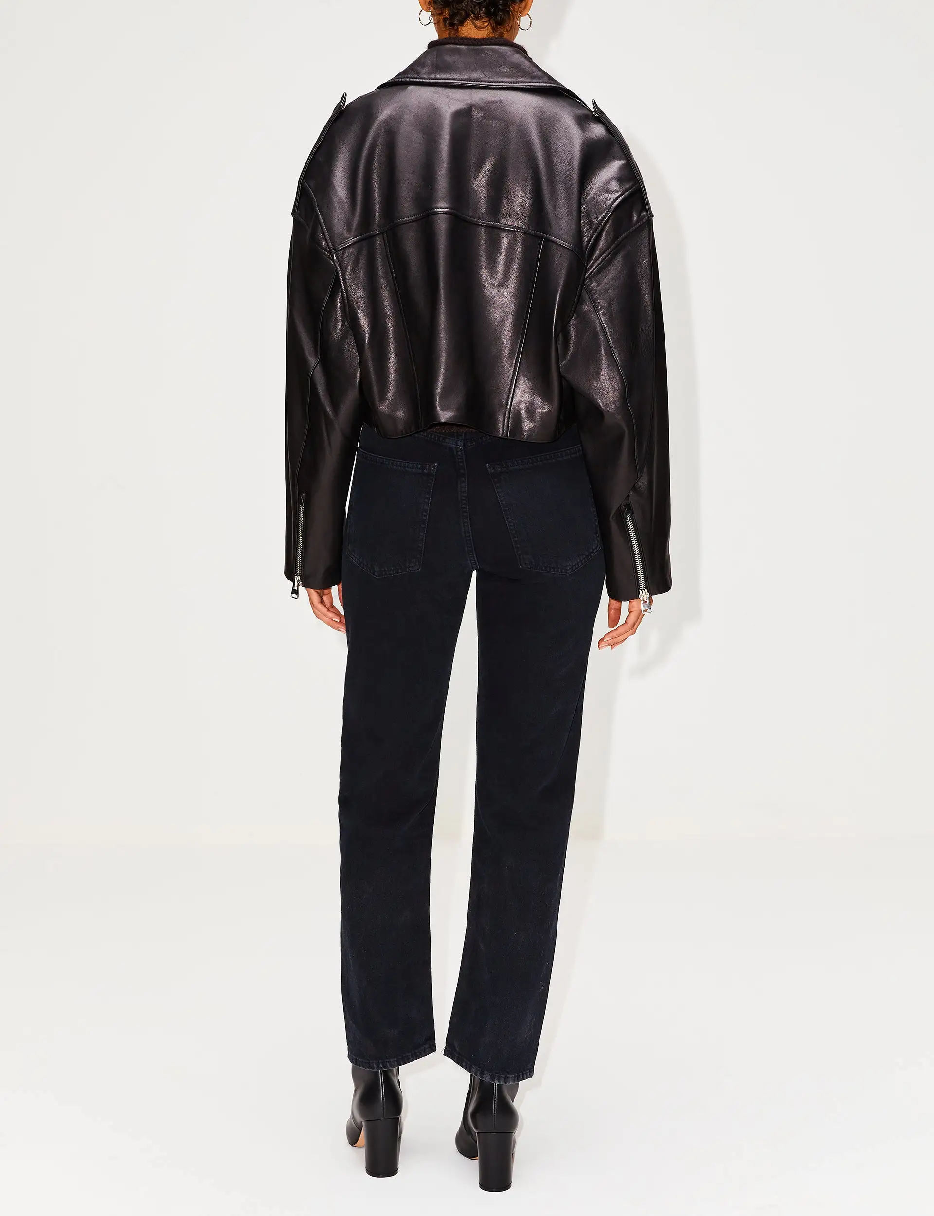 Remi Cropped Leather Biker Jacket